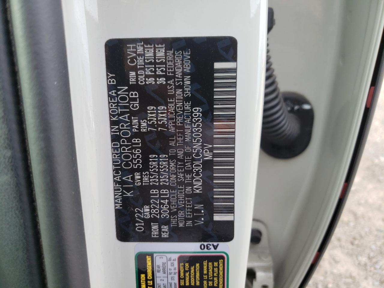 2022 Kia Ev6 Light VIN: KNDC3DLC5N5035399 Lot: 84461055