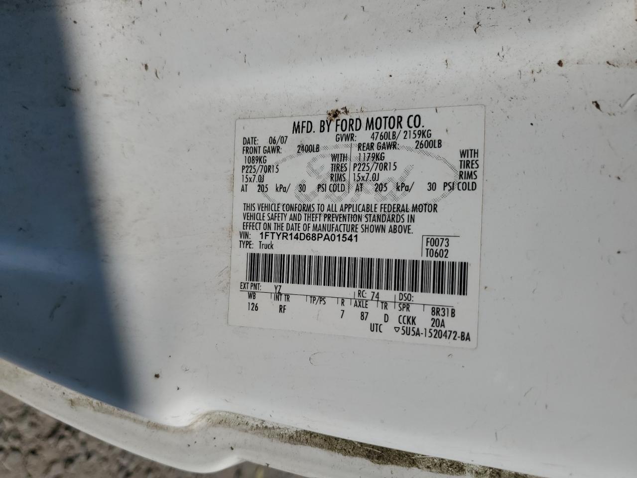 2008 Ford Ranger Super Cab VIN: 1FTYR14D68PA01541 Lot: 80577125