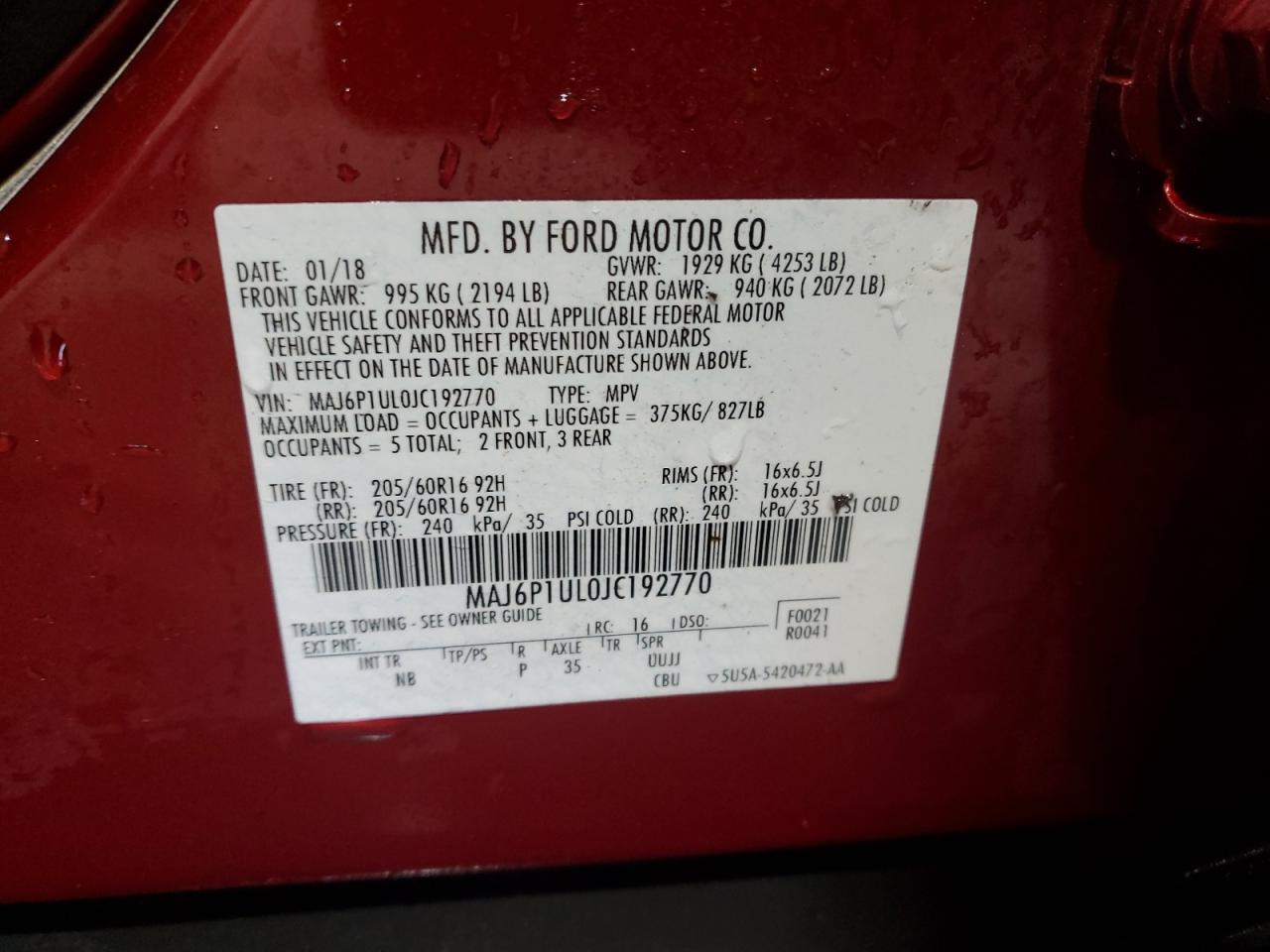 2018 Ford Ecosport Se VIN: MAJ6P1UL0JC192770 Lot: 80068385