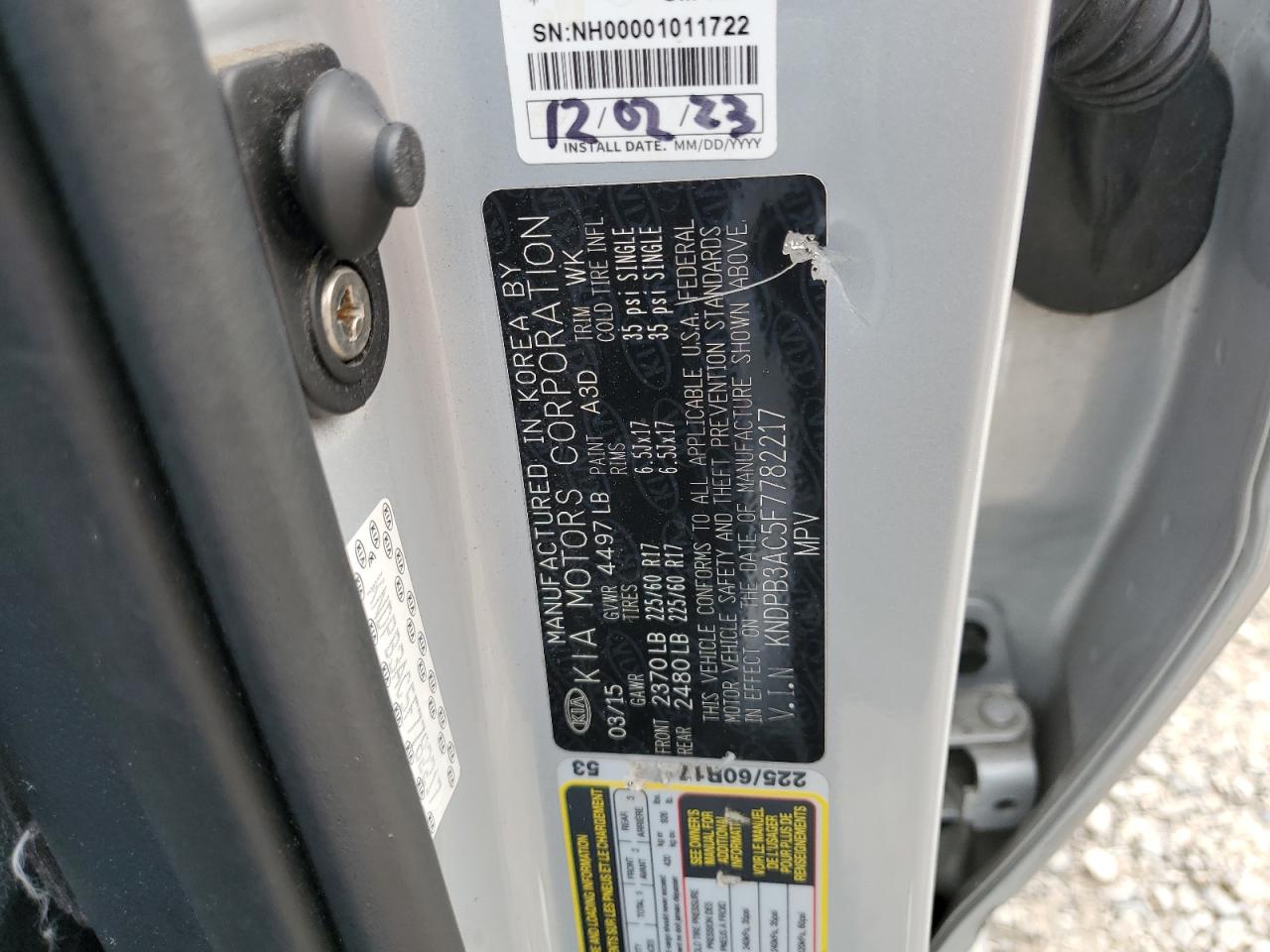 2015 Kia Sportage Lx VIN: KNDPB3AC5F7782217 Lot: 81073015