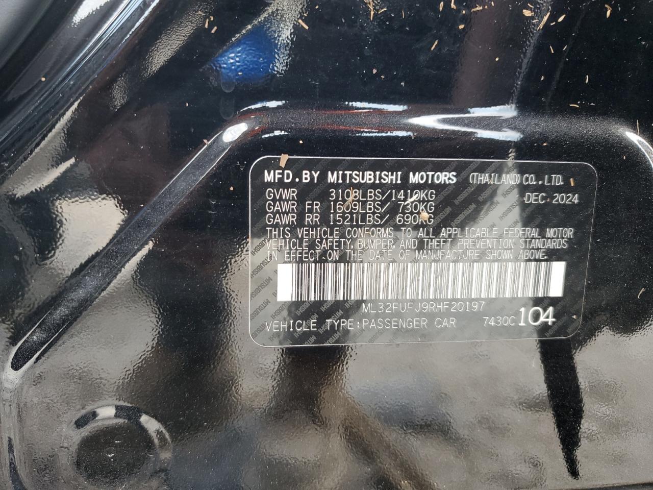 2024 Mitsubishi Mirage G4 Es VIN: ML32FUFJ9RHF20197 Lot: 70935885