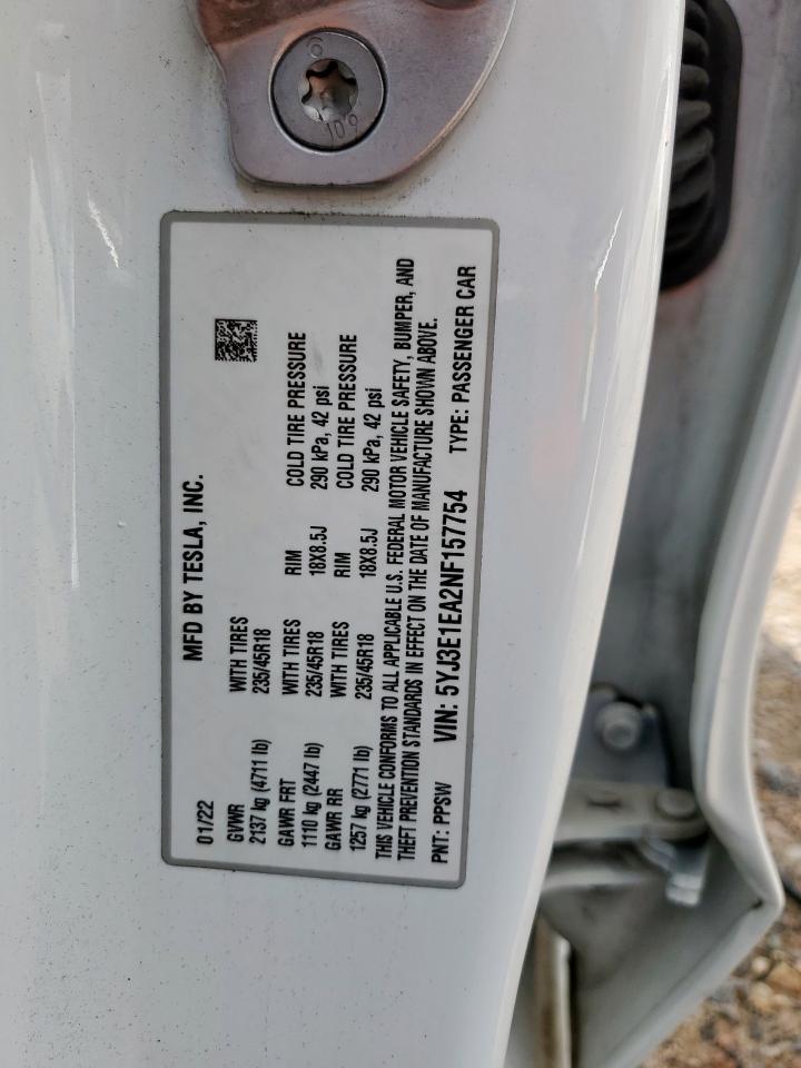 2022 Tesla Model 3 VIN: 5YJ3E1EA2NF157754 Lot: 83873575