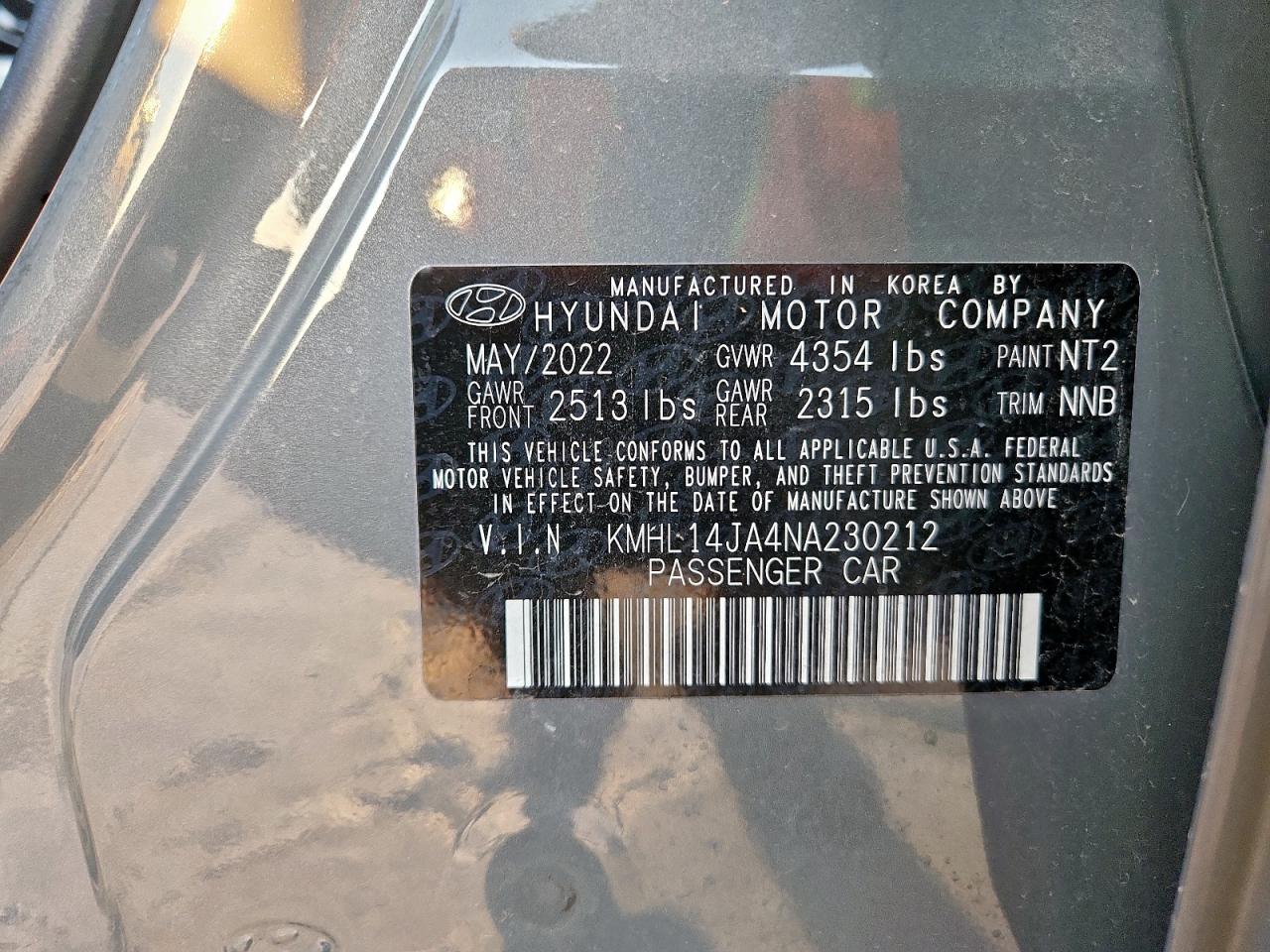 2022 Hyundai Sonata Sel VIN: KMHL14JA4NA230212 Lot: 84261405