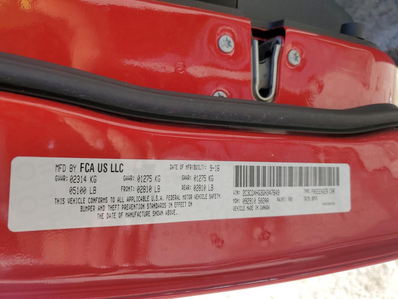 2016 Dodge Charger Sxt VIN: 2C3CDXHG3GH347649 Lot: 81927795