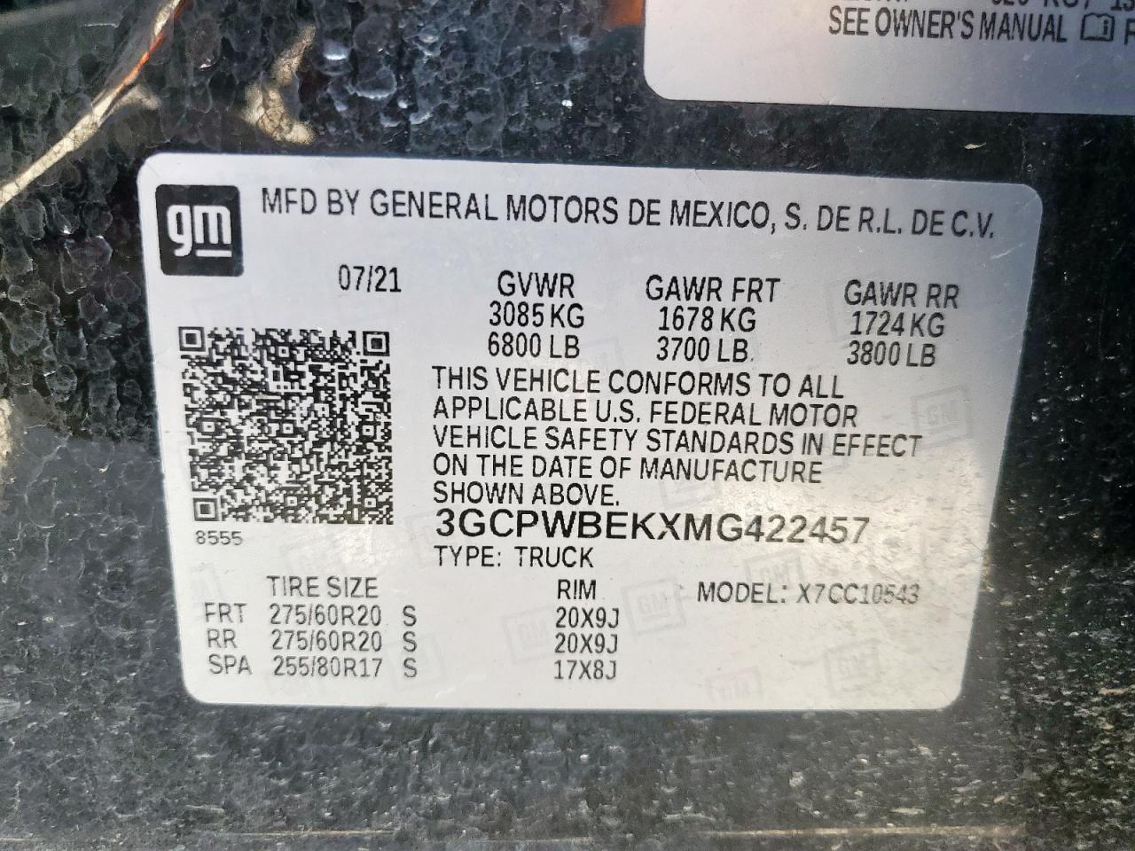 2021 Chevrolet Silverado C1500 Custom VIN: 3GCPWBEKXMG422457 Lot: 84773545