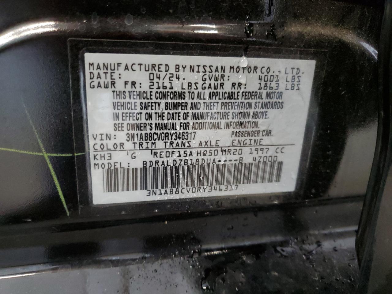 2024 Nissan Sentra Sv VIN: 3N1AB8CV0RY346317 Lot: 81022365