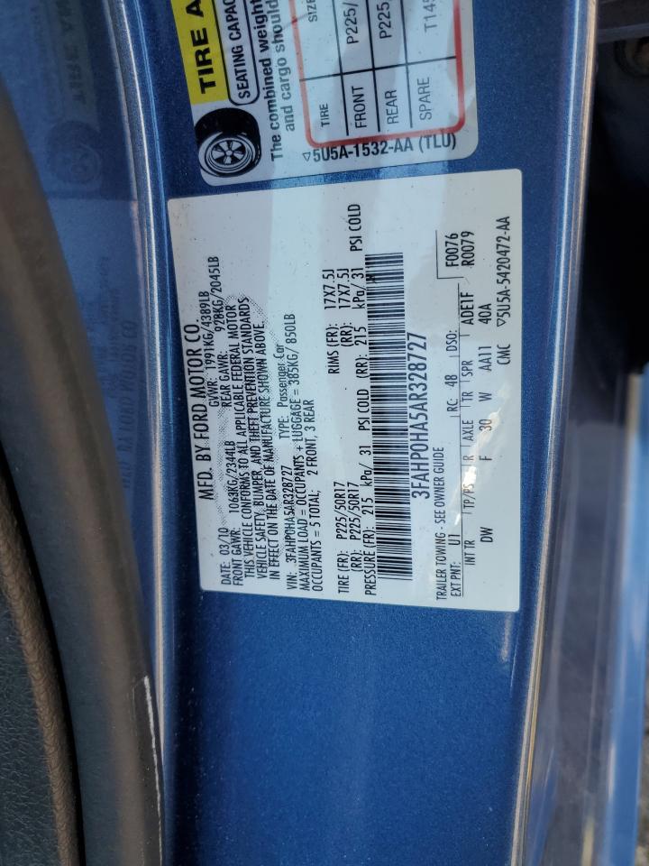 2010 Ford Fusion Se VIN: 3FAHP0HA5AR328727 Lot: 70808115