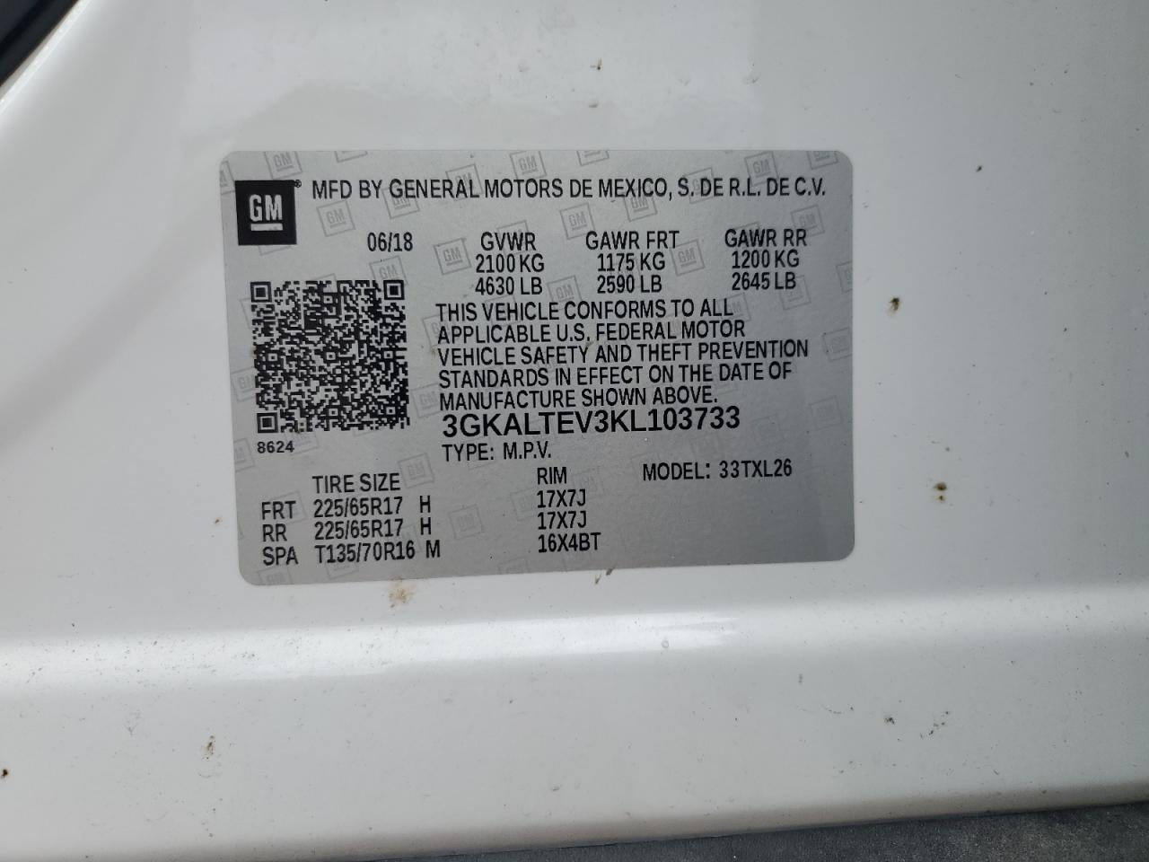 2019 GMC Terrain Sle VIN: 3GKALTEV3KL103733 Lot: 81791895