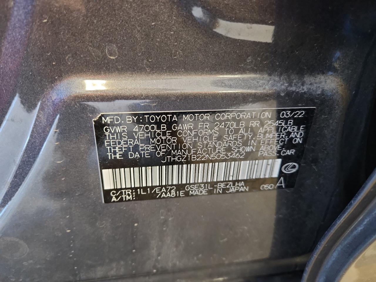 2022 Lexus Is 350 F Sport VIN: JTHGZ1B22N5053462 Lot: 69283735