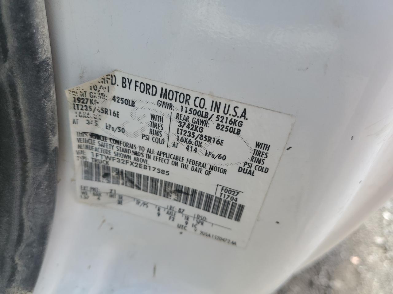 2002 Ford F350 Super Duty VIN: 1FTWF32FX2EB17585 Lot: 71392505