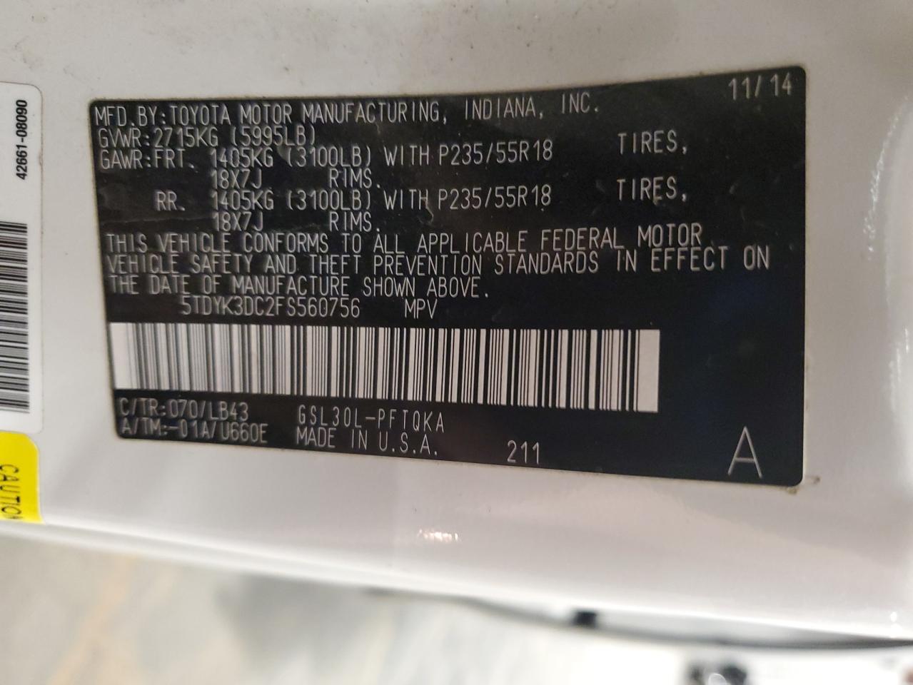 2015 Toyota Sienna Xle VIN: 5TDYK3DC2FS560756 Lot: 81867165