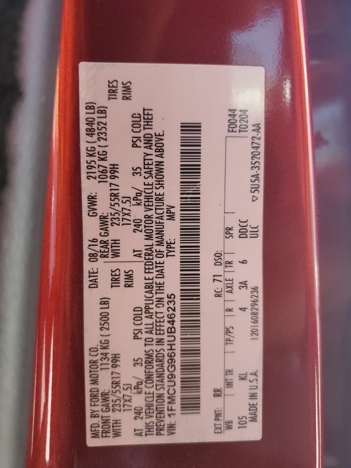 2017 Ford Escape Se VIN: 1FMCU9G96HUB46235 Lot: 80842815