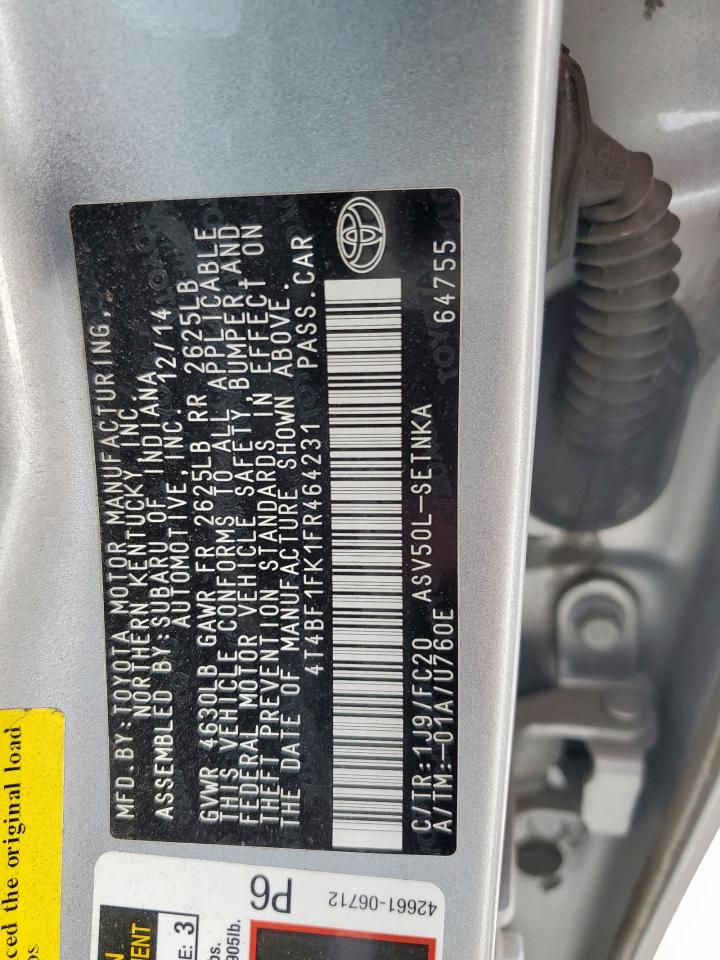 2015 Toyota Camry Le VIN: 4T4BF1FK1FR464231 Lot: 81320265