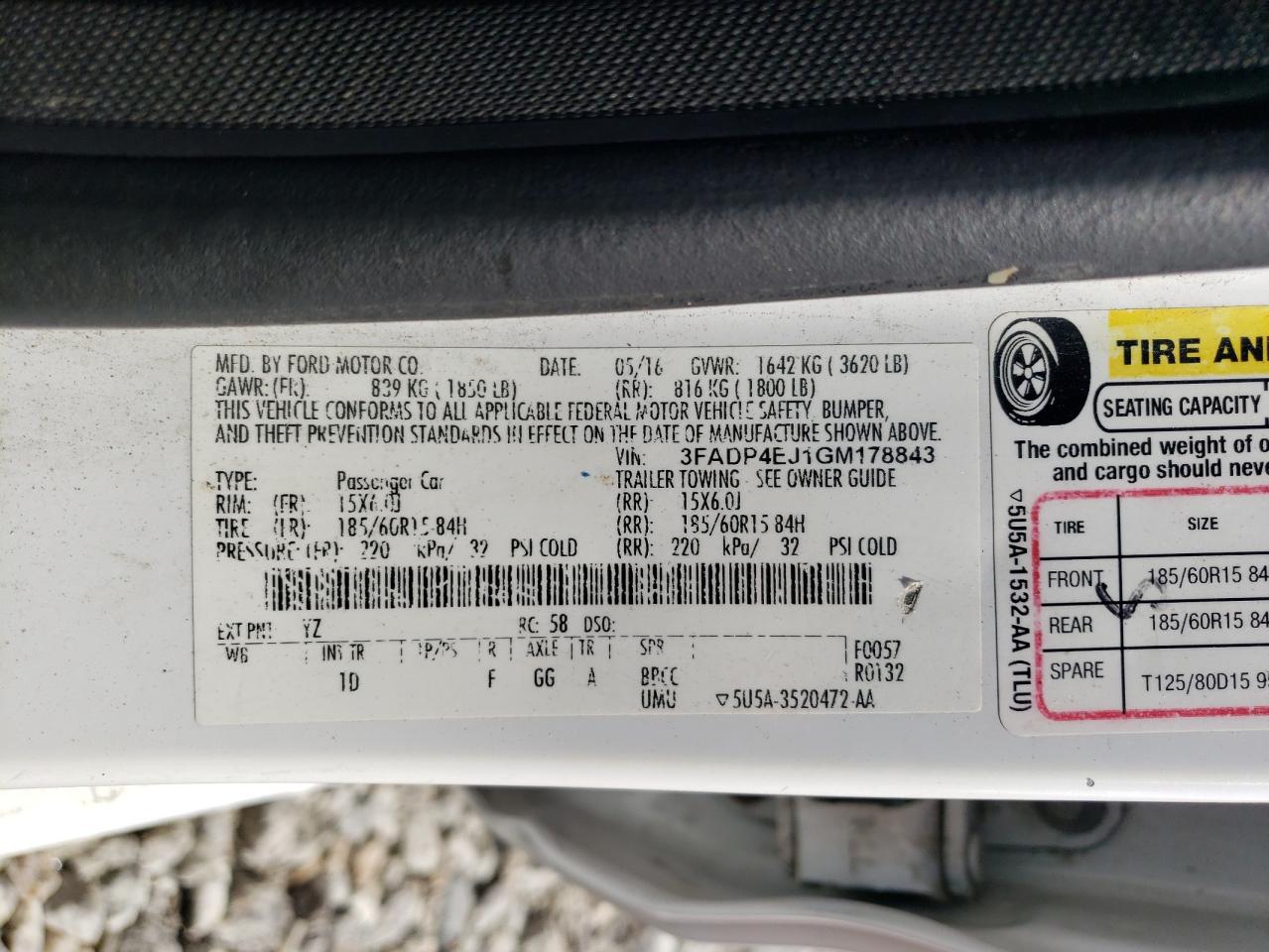 2016 Ford Fiesta Se VIN: 3FADP4EJ1GM178843 Lot: 80133535