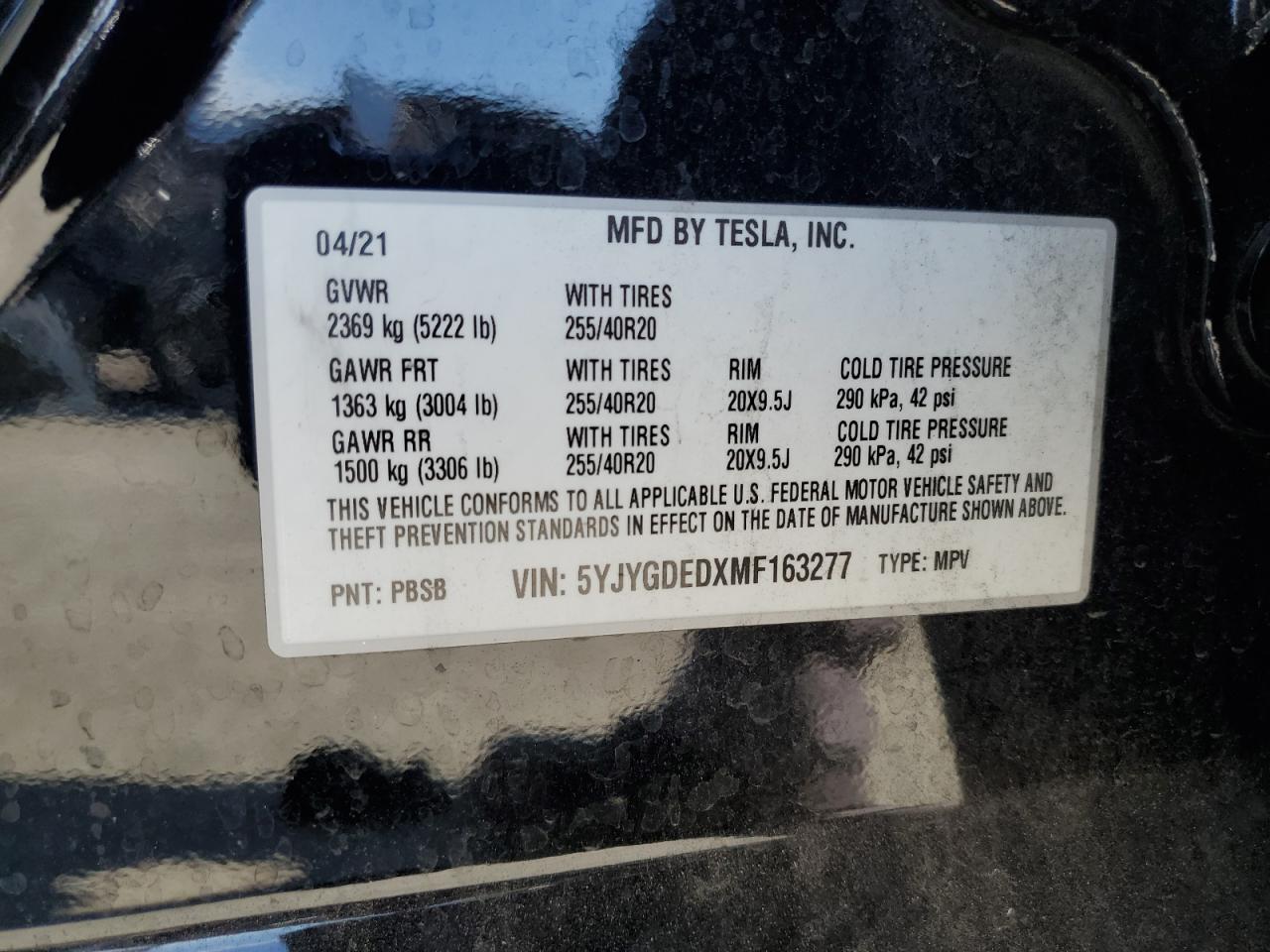 2021 Tesla Model Y VIN: 5YJYGDEDXMF163277 Lot: 81135775