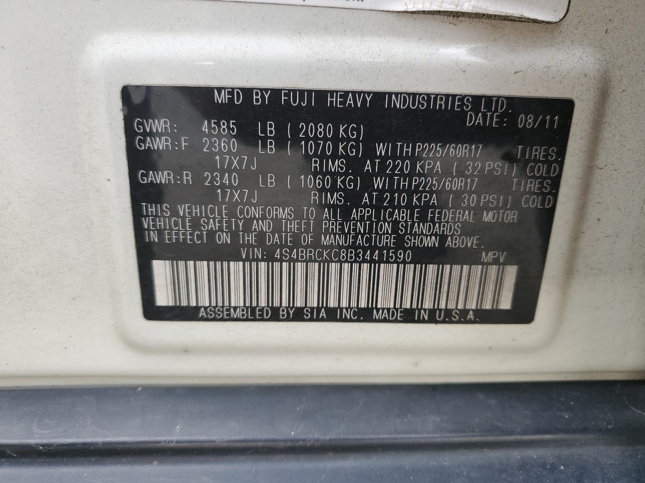 2011 Subaru Outback 2.5I Limited VIN: 4S4BRCKC8B3441590 Lot: 71288895