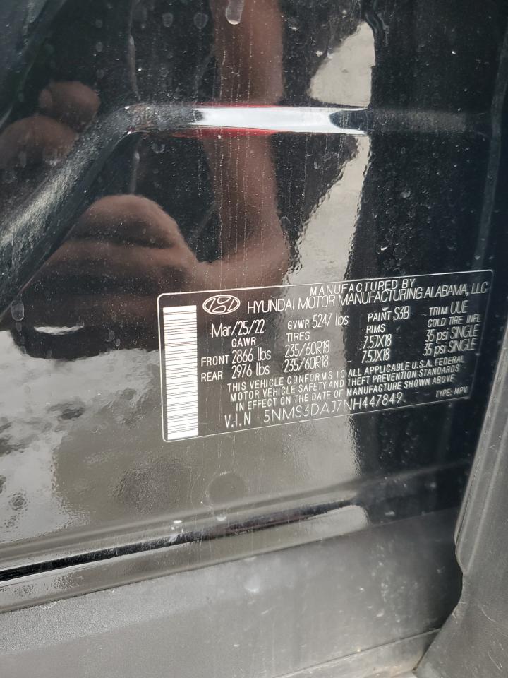 2022 Hyundai Santa Fe Sel VIN: 5NMS3DAJ7NH447849 Lot: 81799655
