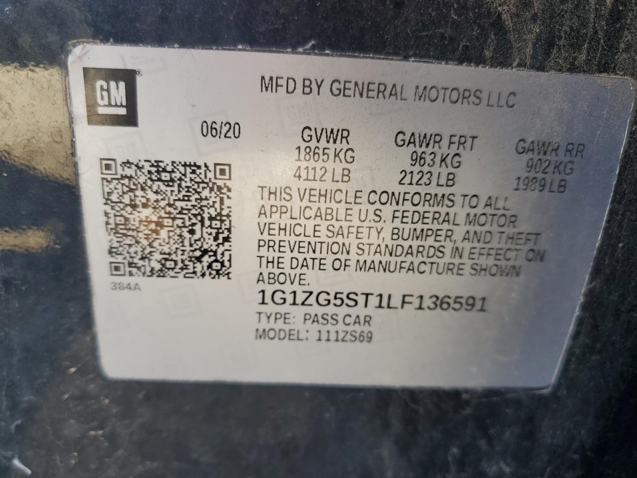 2020 Chevrolet Malibu Rs VIN: 1G1ZG5ST1LF136591 Lot: 82031235