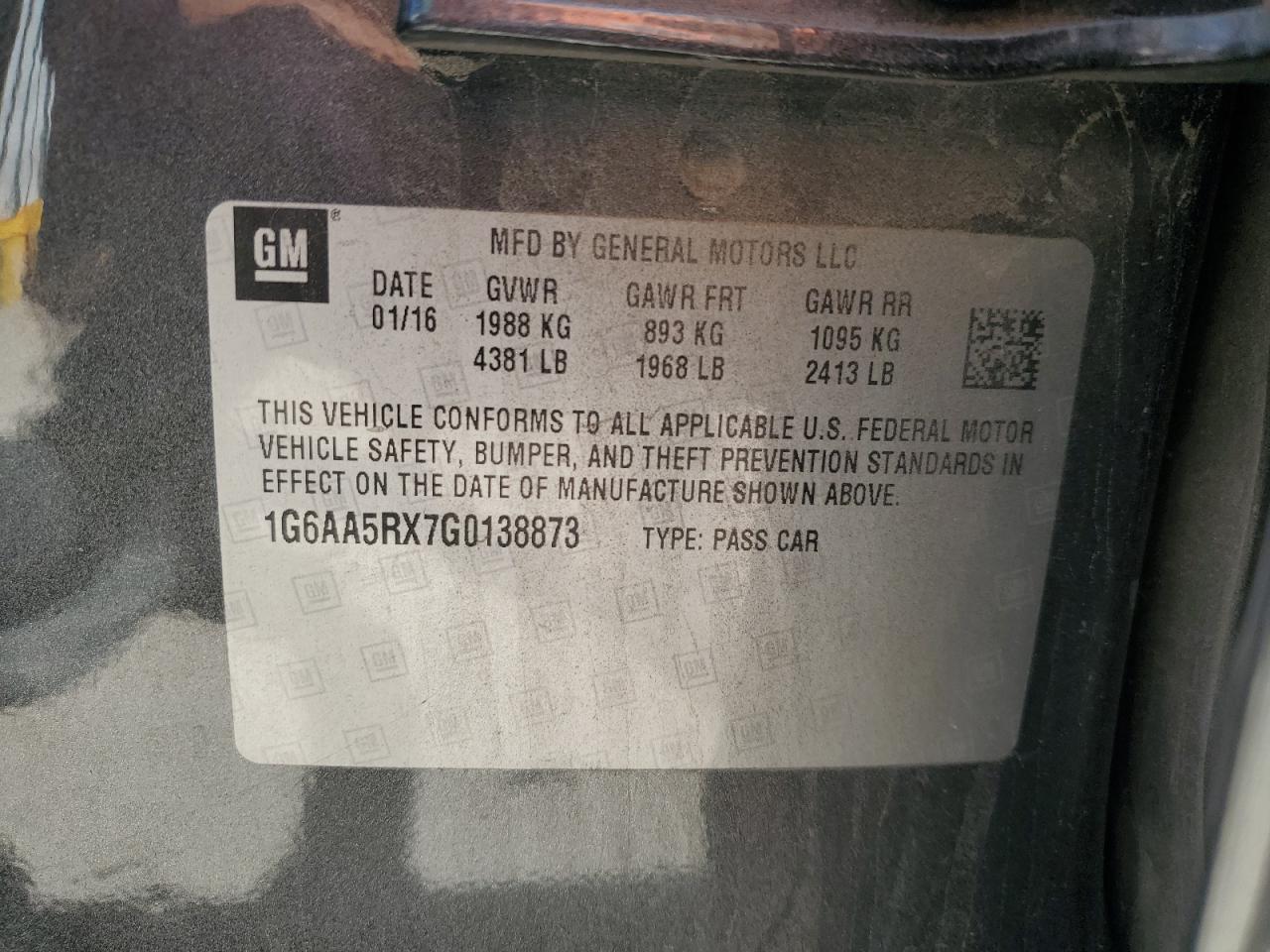 2016 Cadillac Ats VIN: 1G6AA5RX7G0138873 Lot: 81118255