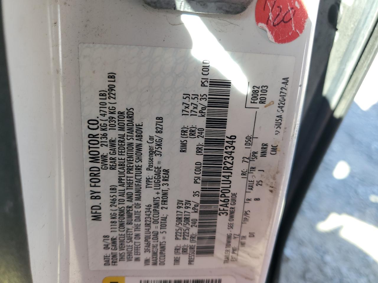 2018 Ford Fusion Se Hybrid VIN: 3FA6P0LU4JR234346 Lot: 81733975