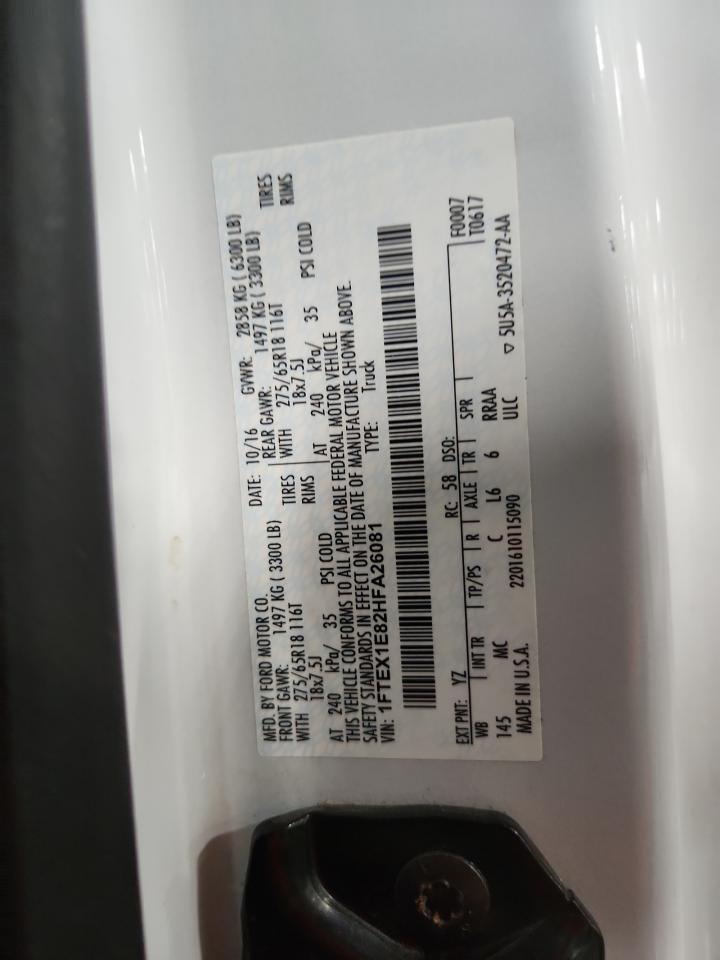 2017 Ford F150 Super Cab VIN: 1FTEX1E82HFA26081 Lot: 80812865