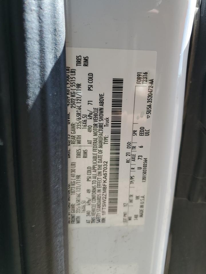 2015 Ford Transit T-350 VIN: 1FTSW2ZM8FKA67032 Lot: 72055275