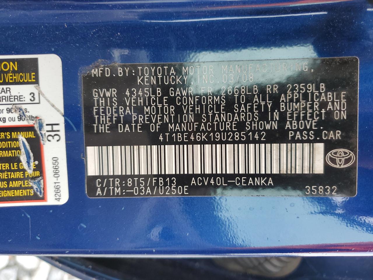 2009 Toyota Camry Base VIN: 4T1BE46K19U285142 Lot: 80328785