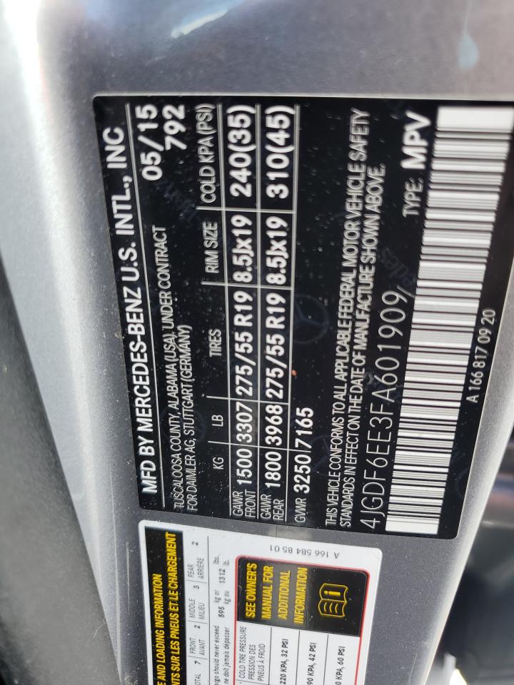 2015 Mercedes-Benz Gl 450 4Matic VIN: 4JGDF6EE3FA601909 Lot: 84236585