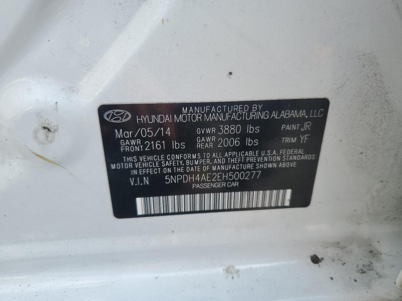 2014 Hyundai Elantra Se VIN: 5NPDH4AE2EH500277 Lot: 71403075