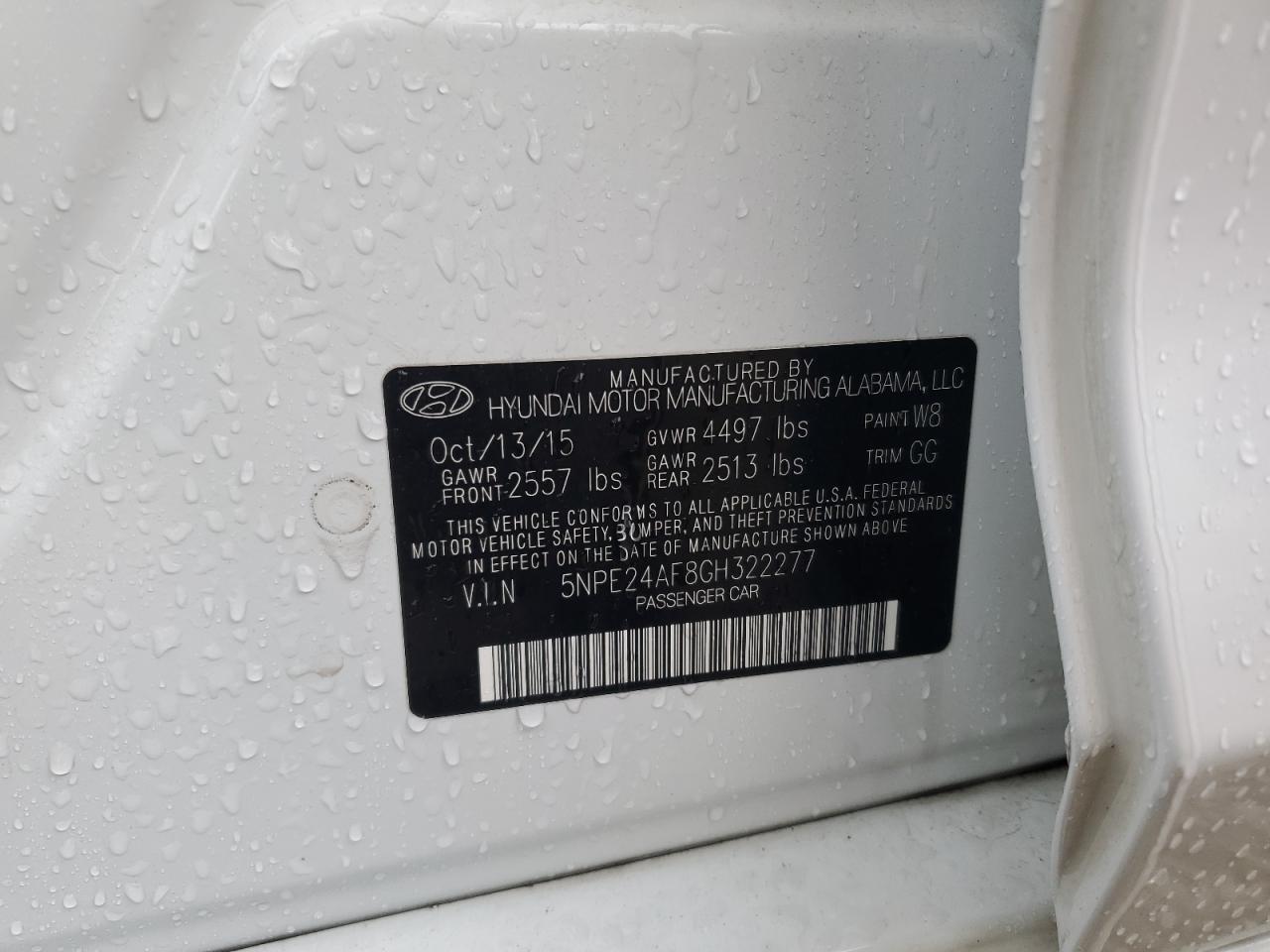 2016 Hyundai Sonata Se VIN: 5NPE24AF8GH322277 Lot: 84027395