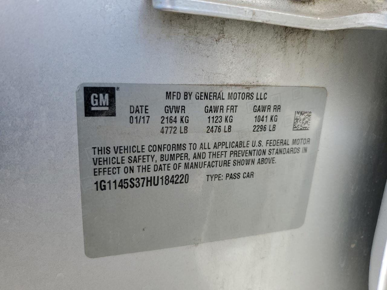 2017 Chevrolet Impala Premier VIN: 1G1145S37HU184220 Lot: 80649765