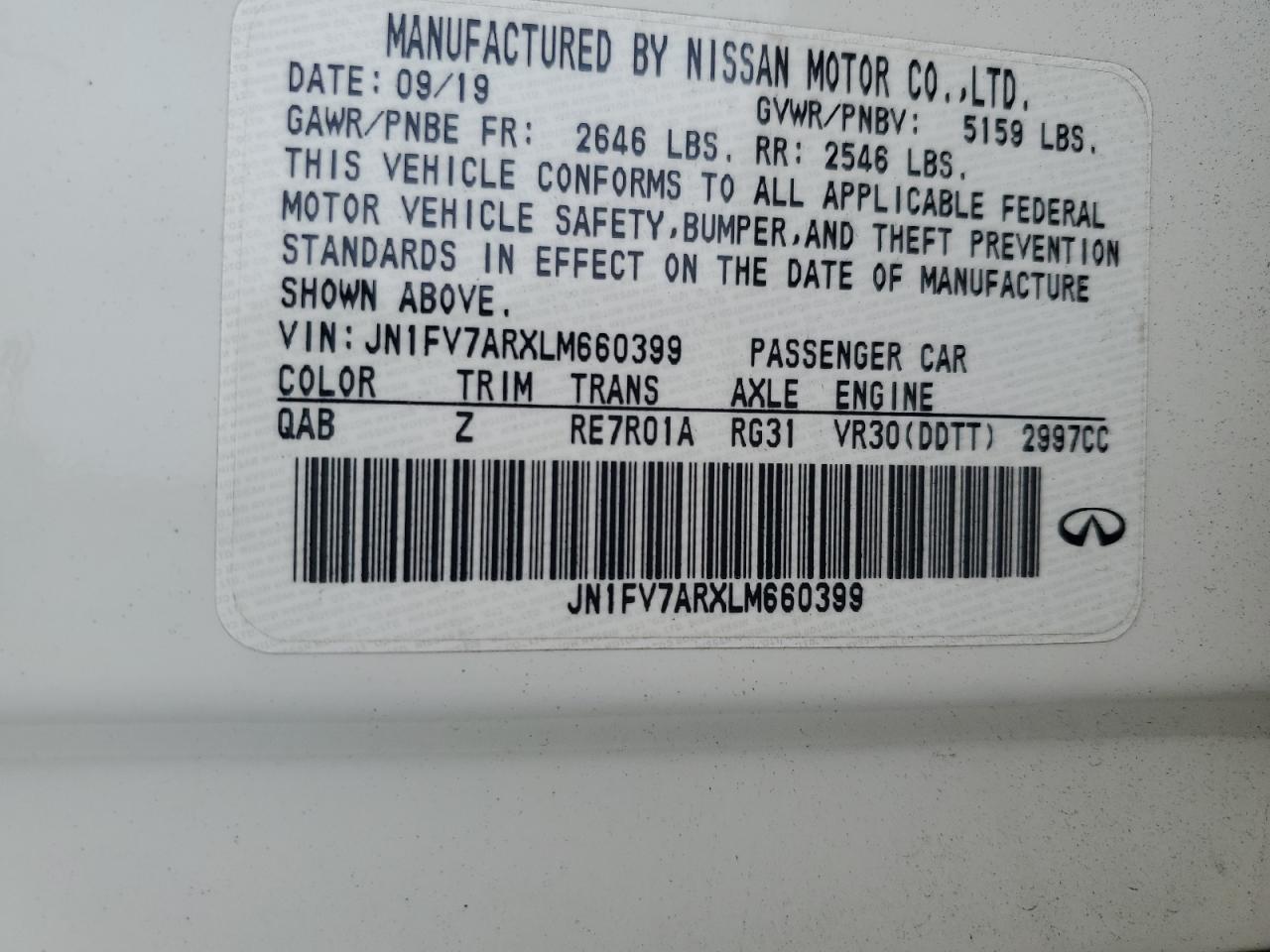 2020 Infiniti Q50 Red Sport 400 VIN: JN1FV7ARXLM660399 Lot: 83887945