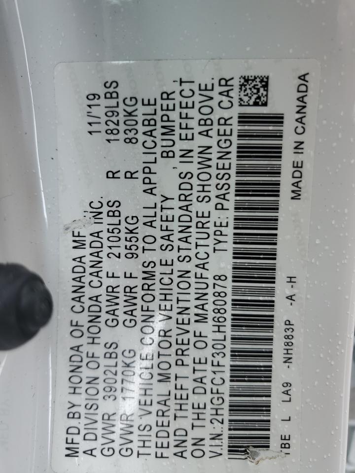 2020 Honda Civic VIN: 2HGFC1F30LH680878 Lot: 80379025
