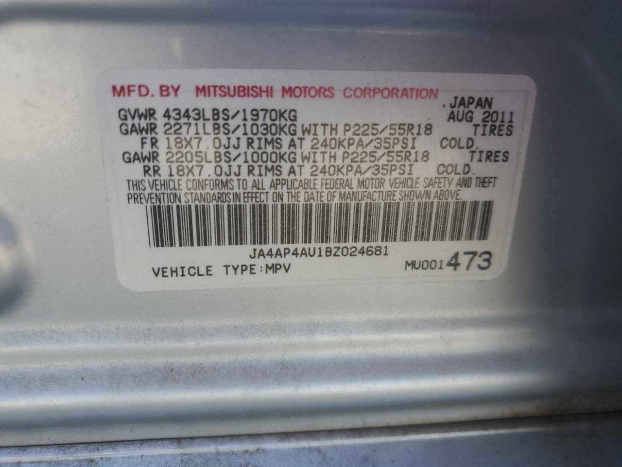 2011 Mitsubishi Outlander Sport Se VIN: JA4AP4AU1BZ024681 Lot: 81506315