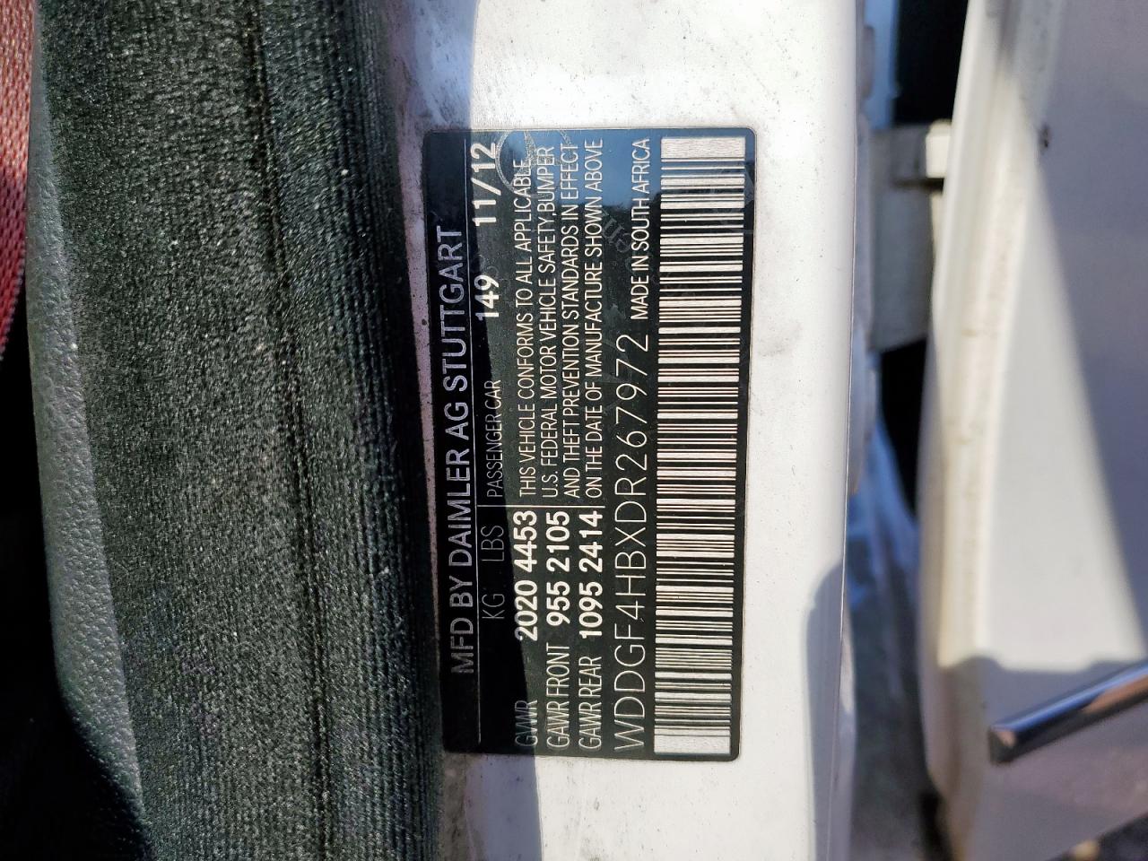 2013 Mercedes-Benz C 250 VIN: WDDGF4HBXDR267972 Lot: 71022075