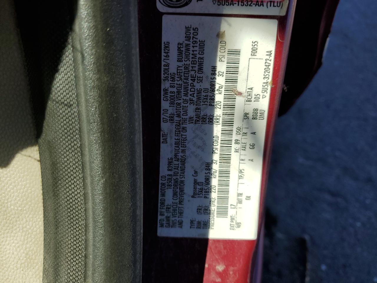 2011 Ford Fiesta Se VIN: 3FADP4EJ1BM119705 Lot: 80491585