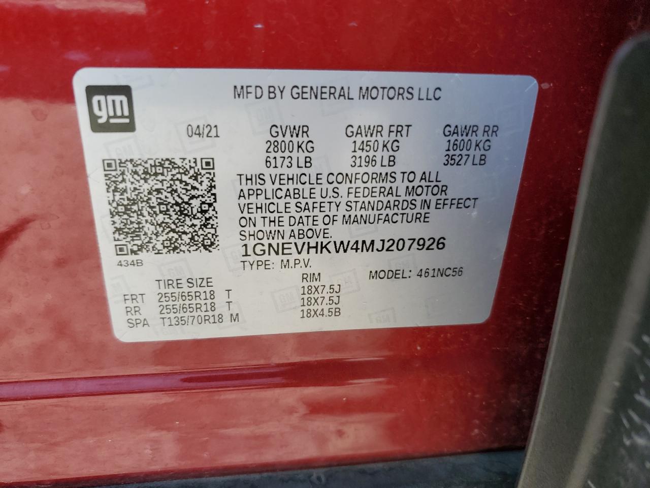 2021 Chevrolet Traverse Lt VIN: 1GNEVHKW4MJ207926 Lot: 80835475