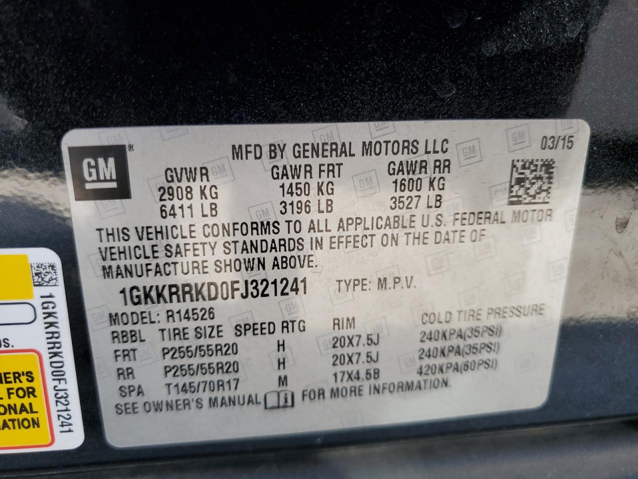 2015 GMC Acadia Slt-1 VIN: 1GKKRRKD0FJ321241 Lot: 71118525