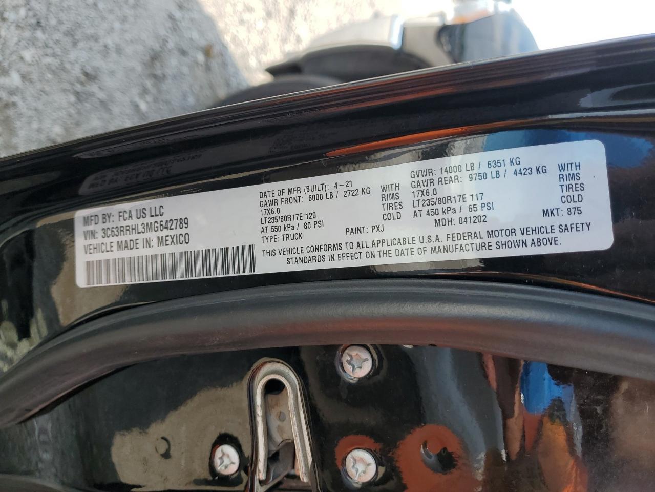 2021 Ram 3500 Big Horn VIN: 3C63RRHL3MG642789 Lot: 70995925