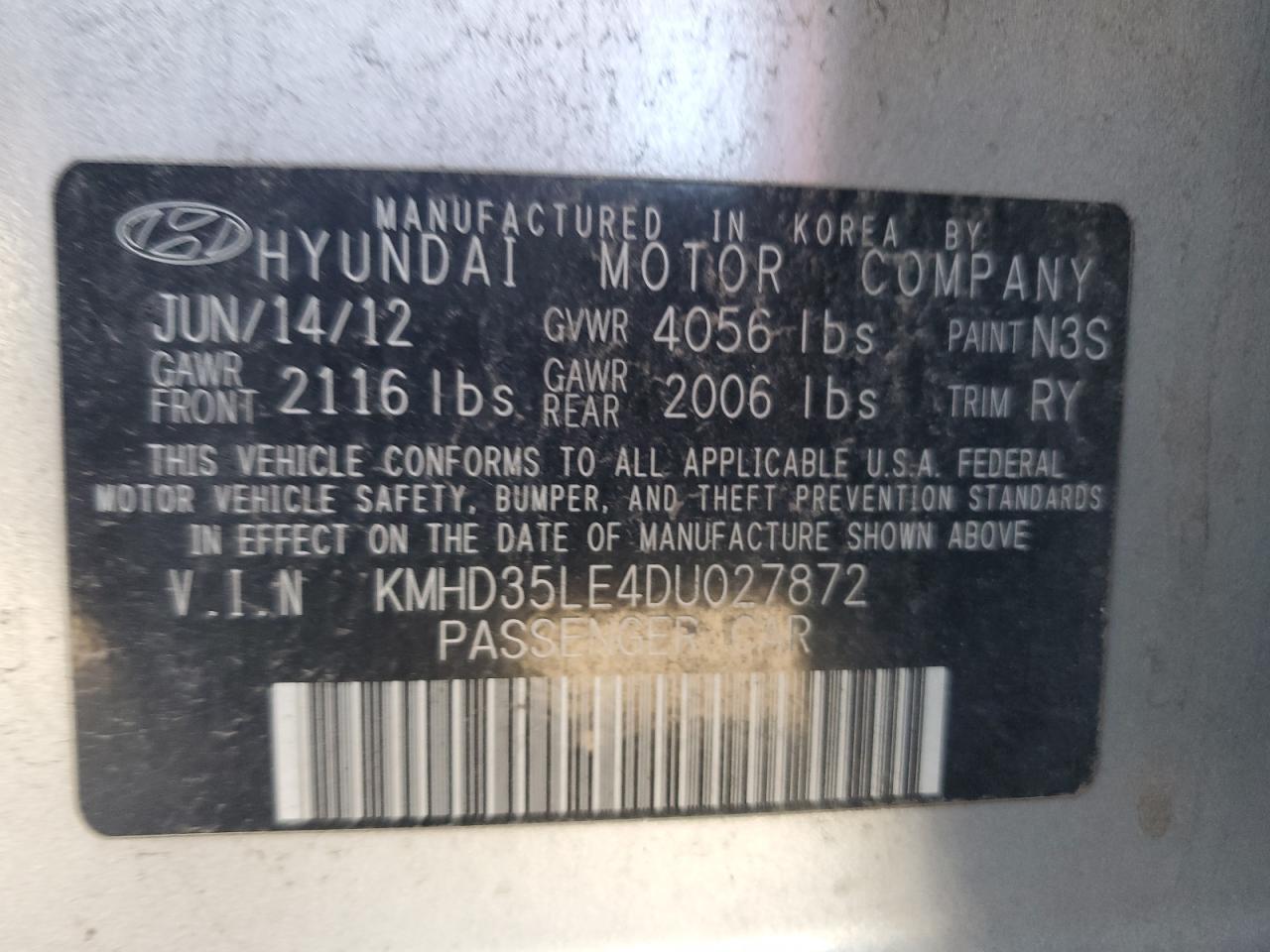 2013 Hyundai Elantra Gt VIN: KMHD35LE4DU027872 Lot: 71457475