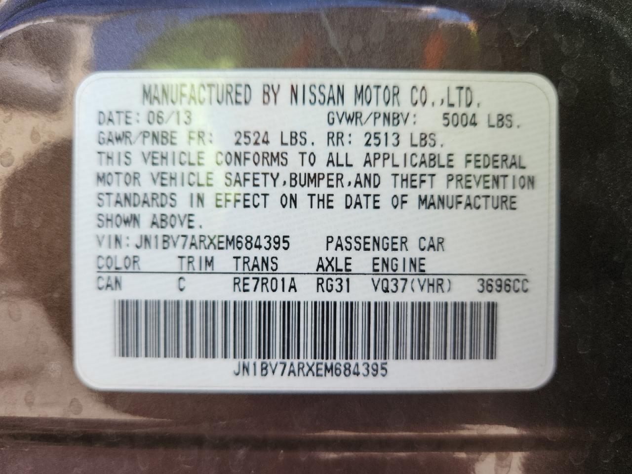 2014 Infiniti Q50 Base VIN: JN1BV7ARXEM684395 Lot: 83833045