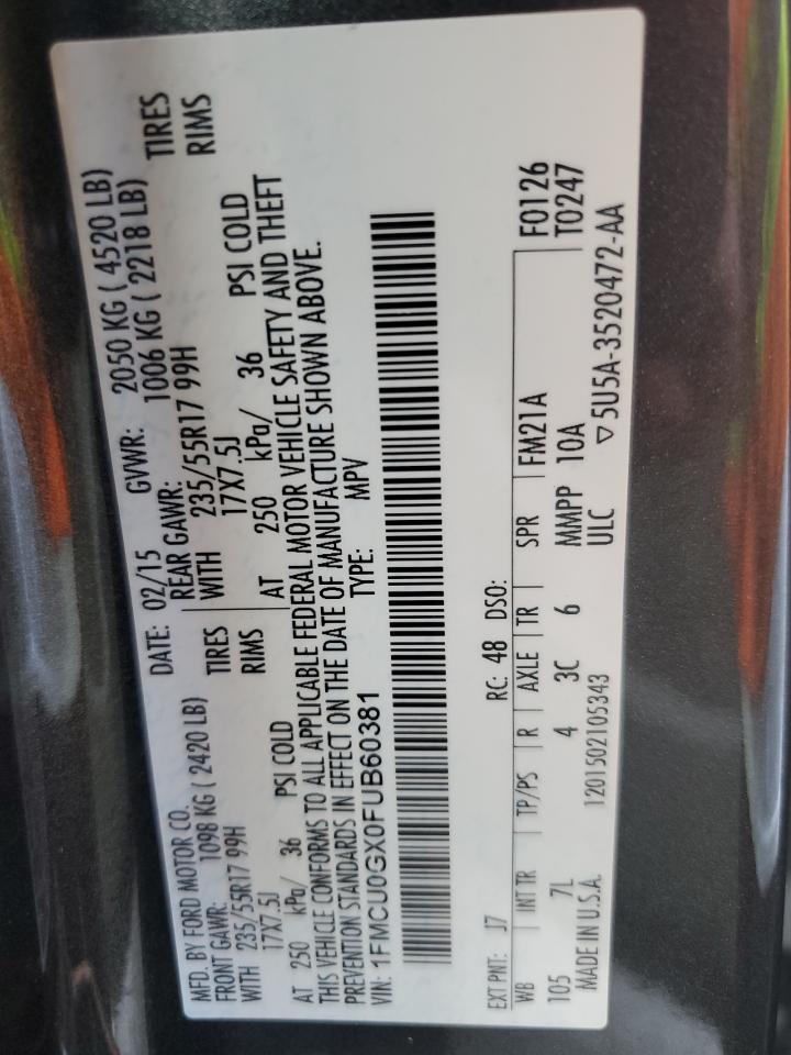 2015 Ford Escape Se VIN: 1FMCU0GX0FUB60381 Lot: 81431355