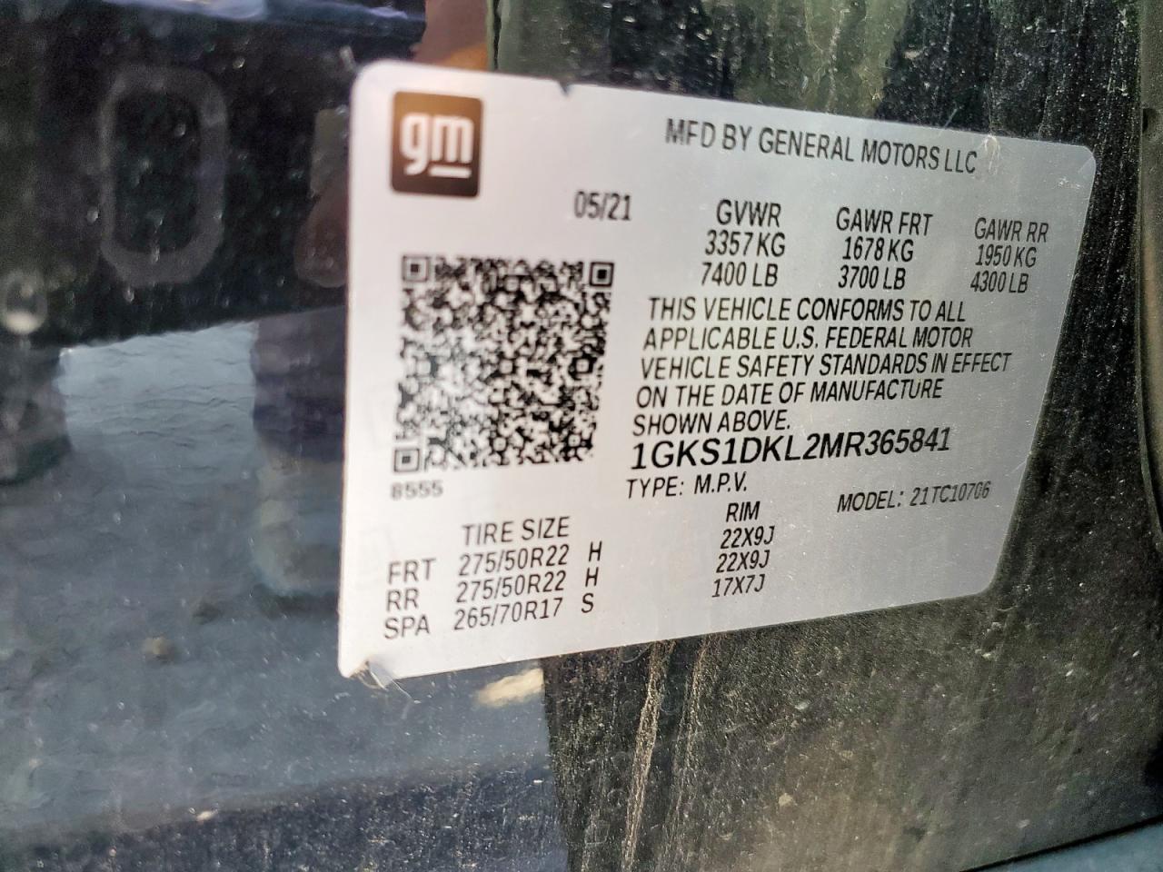 2021 GMC Yukon Denali VIN: 1GKS1DKL2MR365841 Lot: 71232065