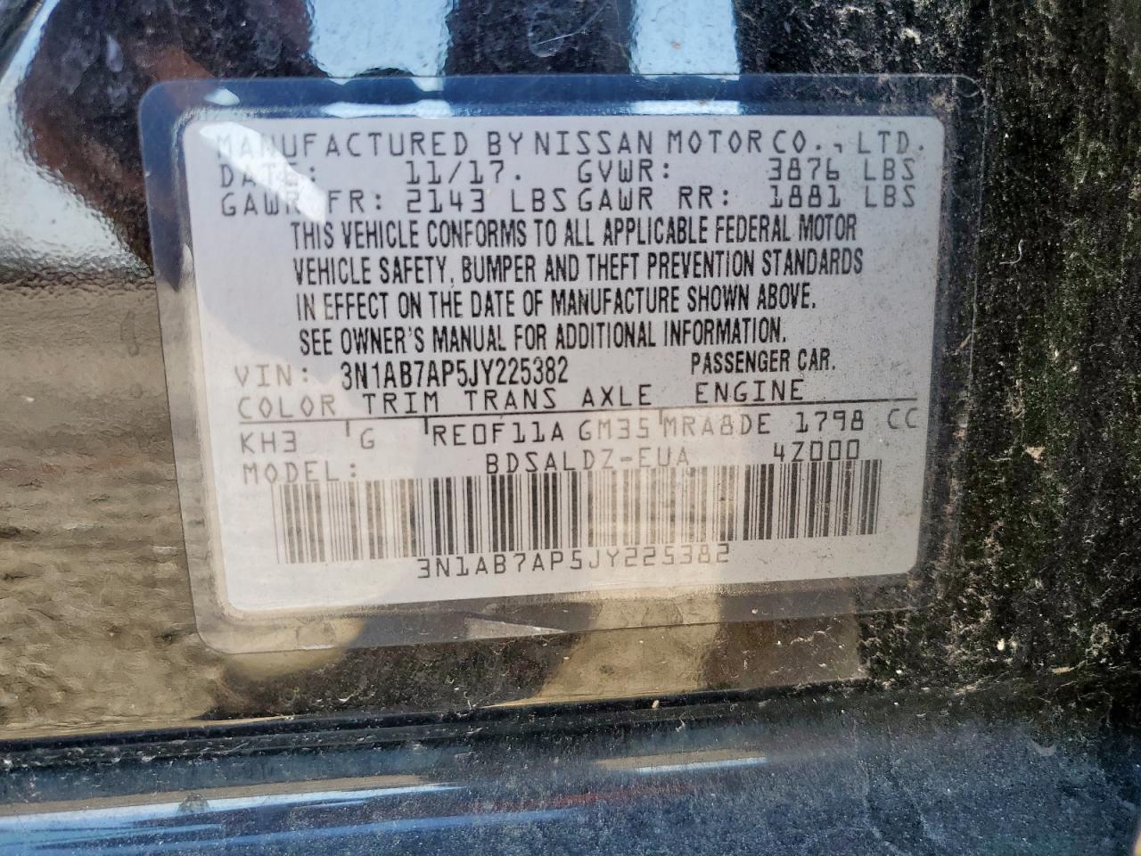 2018 Nissan Sentra S VIN: 3N1AB7AP5JY225382 Lot: 81906335