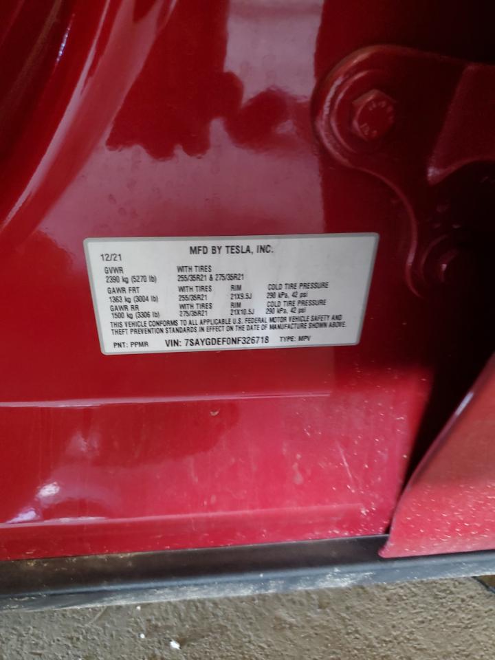 2022 Tesla Model Y VIN: 7SAYGDEF0NF326718 Lot: 80870095