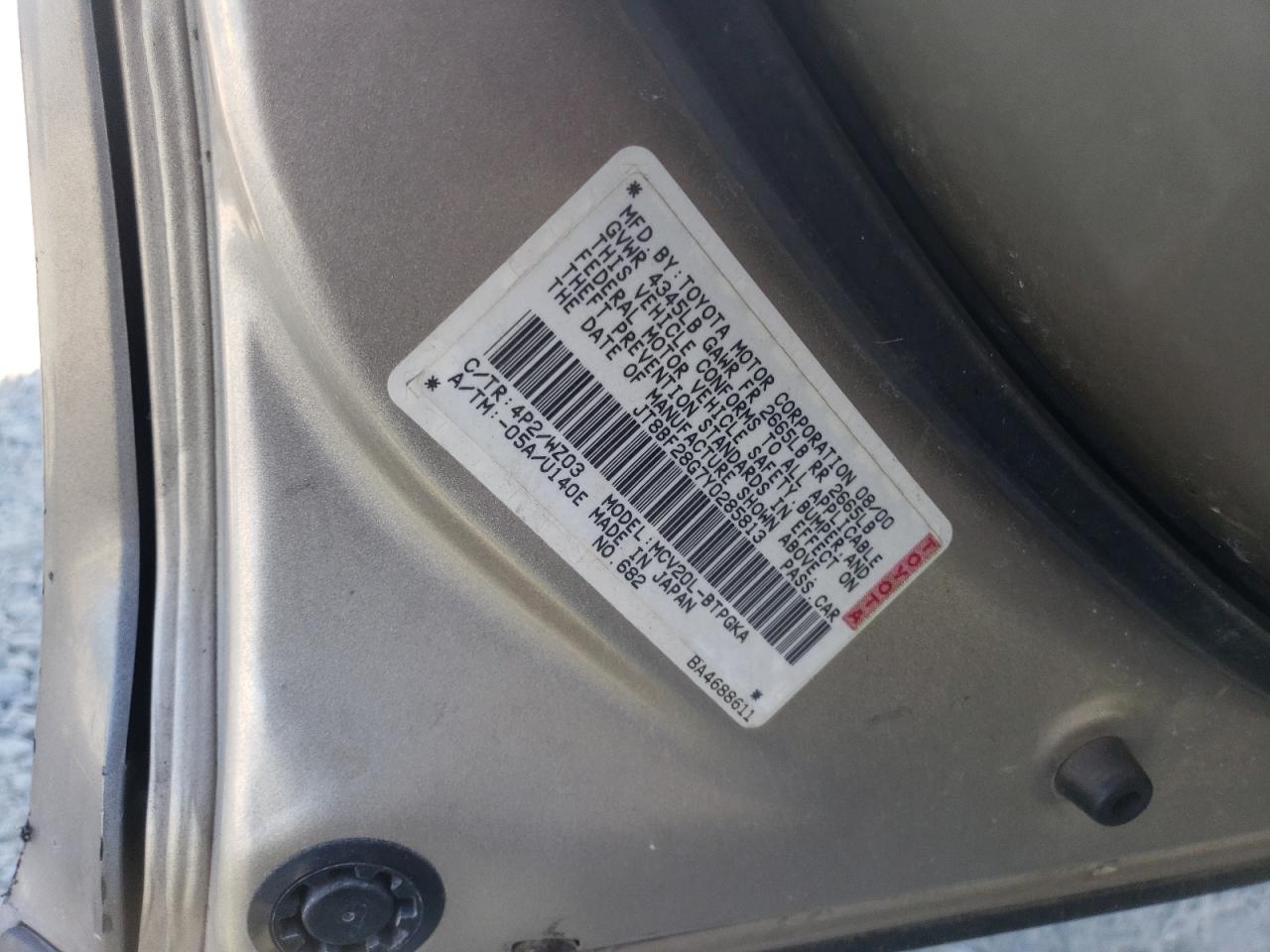 2000 Lexus Es 300 VIN: JT8BF28G7Y0285813 Lot: 80011505