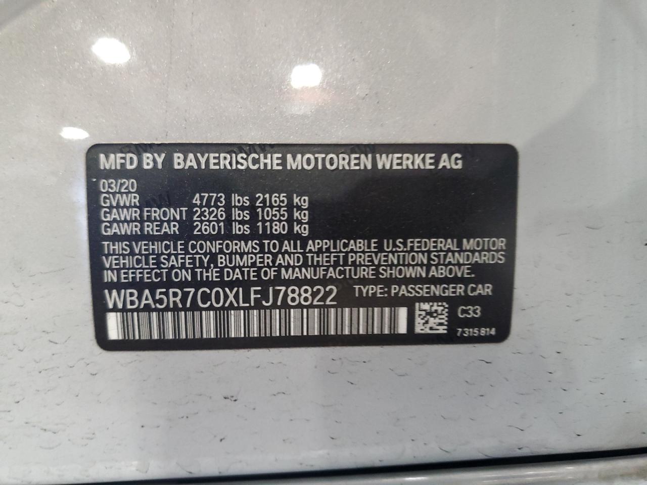2020 BMW 330Xi VIN: WBA5R7C0XLFJ78822 Lot: 80695005