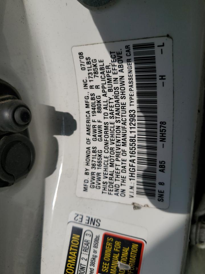 2008 Honda Civic Lx VIN: 1HGFA16558L112983 Lot: 81626025