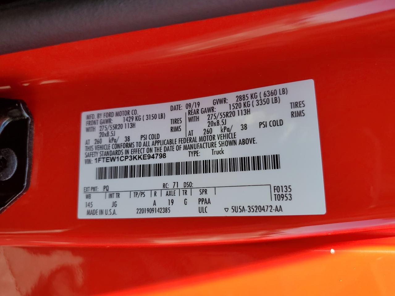 2019 Ford F150 Supercrew VIN: 1FTEW1CP3KKE94798 Lot: 81987975