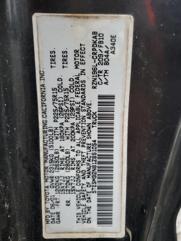 2001 Toyota Tacoma Xtracab Prerunner VIN: 5TESM92N81Z851054 Lot: 70685815